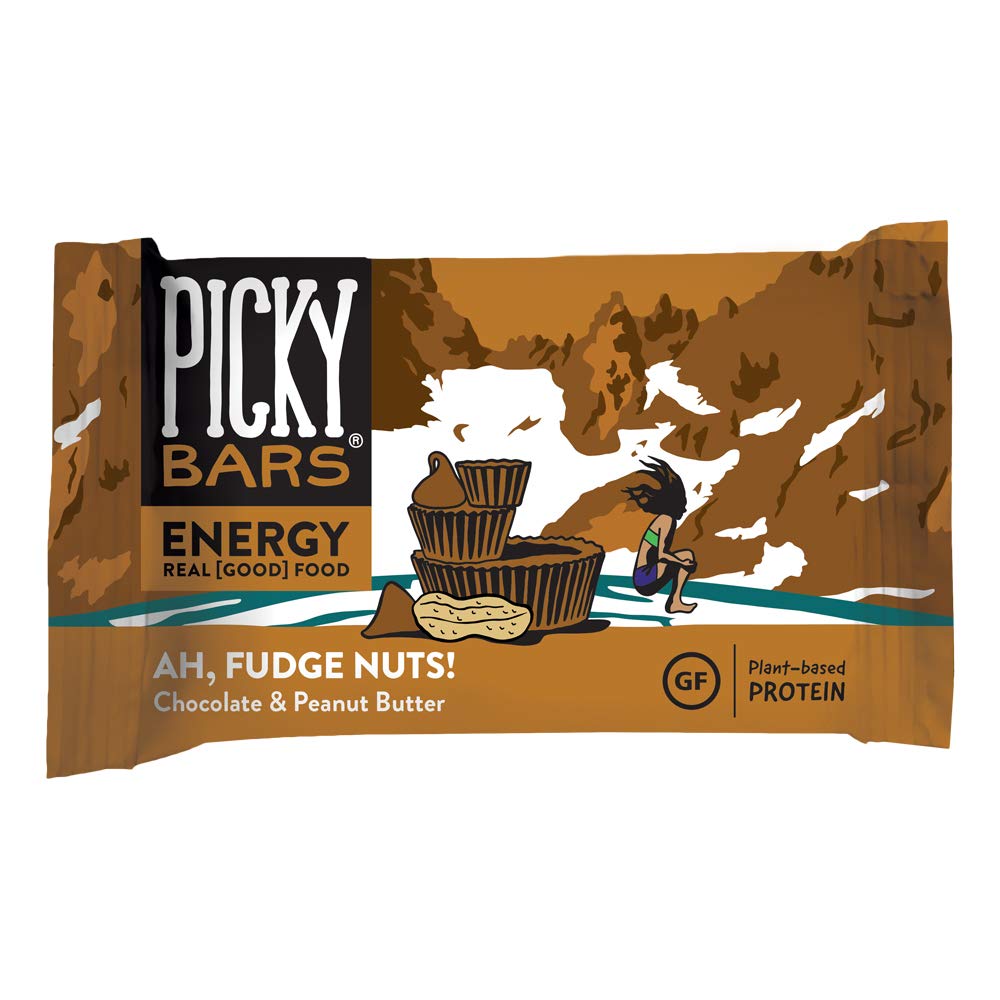 Baruri picky Real Food Energy Bars, Proteină pe bază de plante, All-Natural, Gluten Free, Non-GMO, Non-Dairy, Ah, Fudge Nuts, Pachet de 10