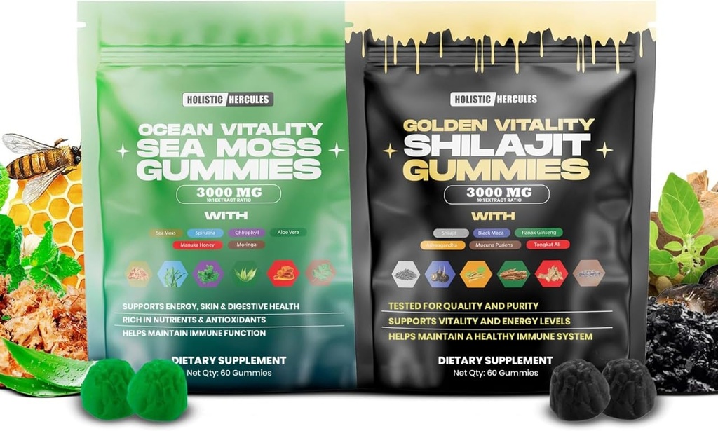 Holistic Hercules Sea Moss & Pure Himalayan łajit Gummies Gold 