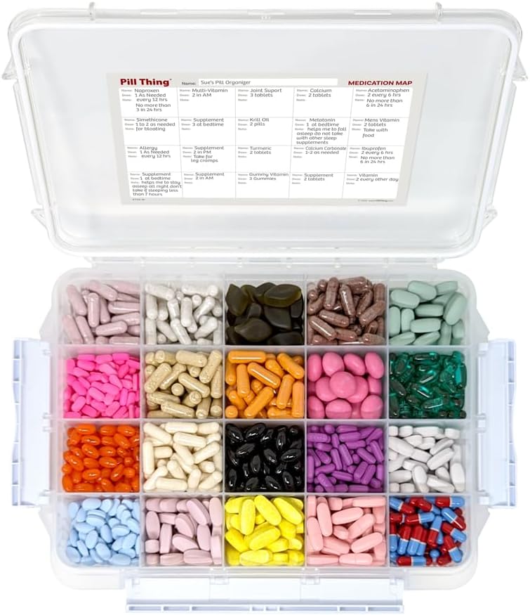 Pill Thing Large Monthly Pill Organizer with Built-in Handle - Medicine Organizer Pill Case with Deep Compartments and Airtight lid - Travel Pill Box