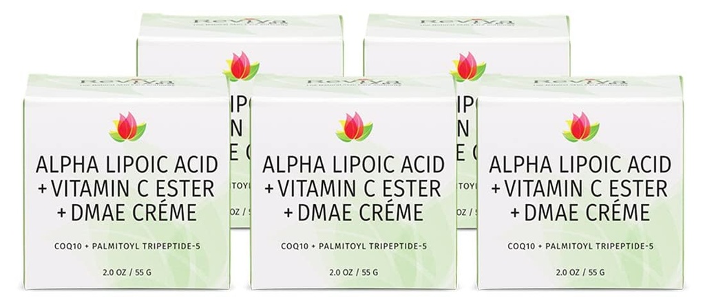 Reviva Labs DMAE Cream with Alpha Lipoic Acid, Vitamin C Ester - DMAE Lift and Firm Cream for Neck and Face - Skin Firming and Moisturising Cream, 5-Pack (2 oz Each)