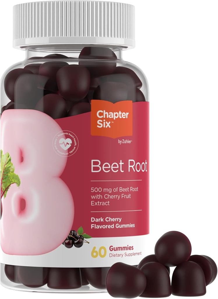 Zahler Beet Root Gummies cu extract de fructe de cireșe - 500 mg Gume de sfeclă pentru adulți - Aromă de cireșe întunecate - Suportă fluxul de sânge și oxid de azot - Cosher vegetarian Non-GOG Gummie de sfeclă - 60 Conte
