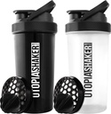 Utopia Home Proteine Shaker Sticla - (Pachet de 2) 28-Ounce sticle Shaker pentru amestecuri de proteine - Fitness Sports Classic Proteina Mixer Shaker Sticla (Black & Clear/Black)
