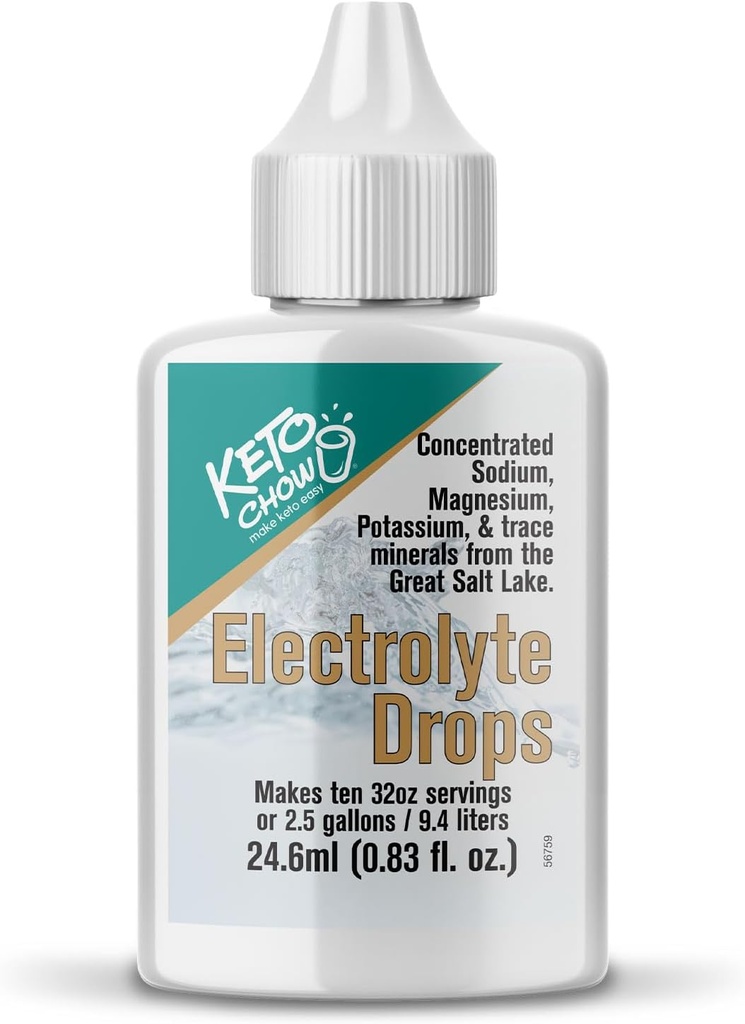 Keto Chow Picături de hidratare electrolitică - Diete Keto & Postare intermitentă - Suport imunitar - Lipiţi de gluten şi zahăr - Sodiu, magneziu, minerale cu urme de potasiu - Nearomate - 0,83 fl oz