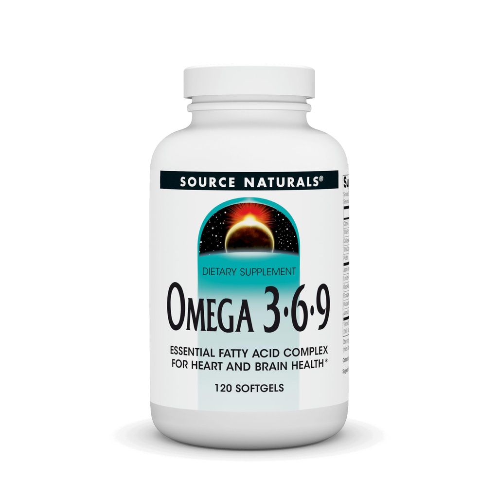 Sursa Naturals Omega 3-6-9, Essential Gatty Acid Complex pentru Heart and Brain Health* - 120 Softgels