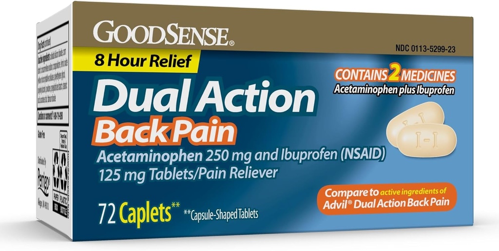BineSense Dual Acţiune Acetaminofen şi Ibuprofen (AINS) comprimate, 250 mg/125 mg, Back Pain, 72 Conte