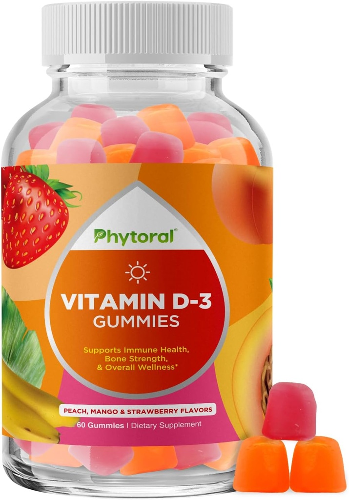 Gume de vitamina D masticabile pentru adulți - gume delicioase de vitamina D3 delicioasă cu D3 2000UI per servire - Gumă GMO fără gluten și gelatină pentru adulți Suport pentru imunitate (1 lună)