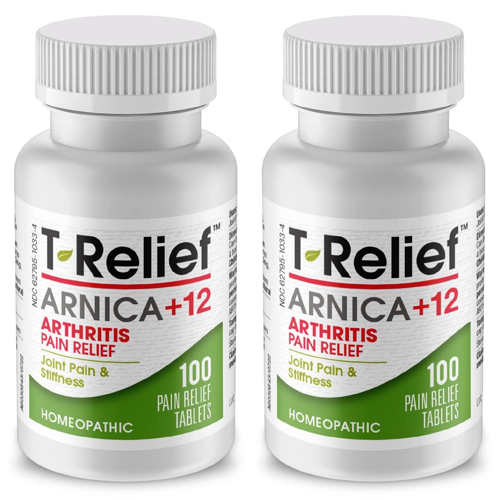 T-Relief Extra Putere Artrita Arnica +12 Durere Relieving Medicamente naturale Ajutor Reduce durere Dureri și durere în articulații natural - 100 comprimate (2 ambalaj)