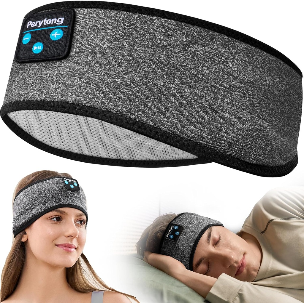 Perytong Wireless Sleep Headband cu căşti confortabile pentru somnori laterali, Masca Ochi de dormit pentru femei Bărbaţi Antrenament de alergare