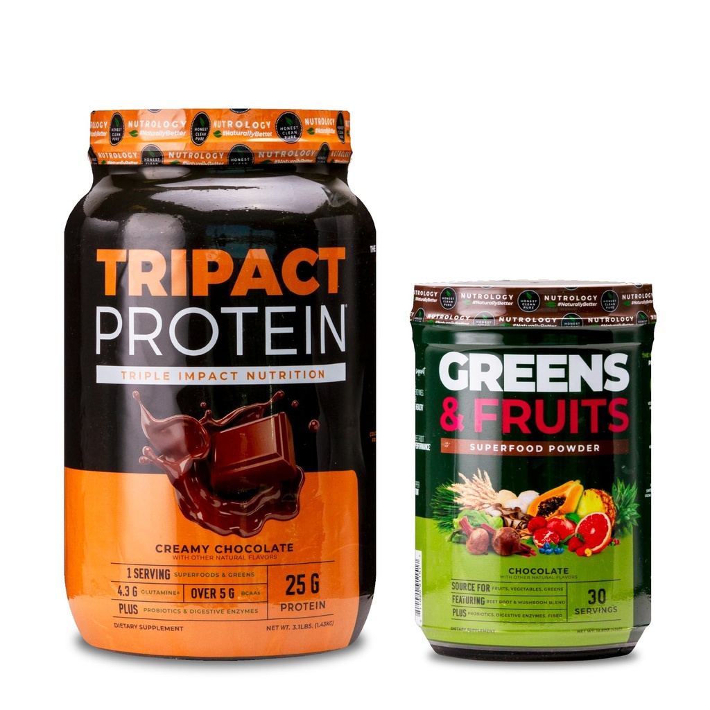 Nurologie Tripact Proteine pulbere, 7-in-1 Masa de inlocuire Shake, Cremy Ciocolata (40 Serviri) Verzi si fructe Pudră-Natural sursa Superfood, Ciocolata (30 Serviri)