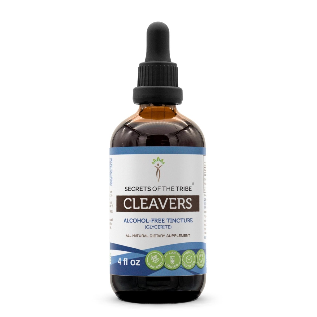 Secretele Tribului Cleavers Tincture Extract lichid fără alcool, Cleavers (Galium aparine) Herb uscat (4 FL OZ)