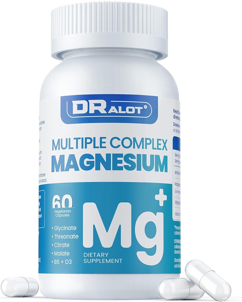 Supliment de magneziu Quadruple, 400mg de glicinat de magneziu Chelat, L-treonat, Citrate & Malate 