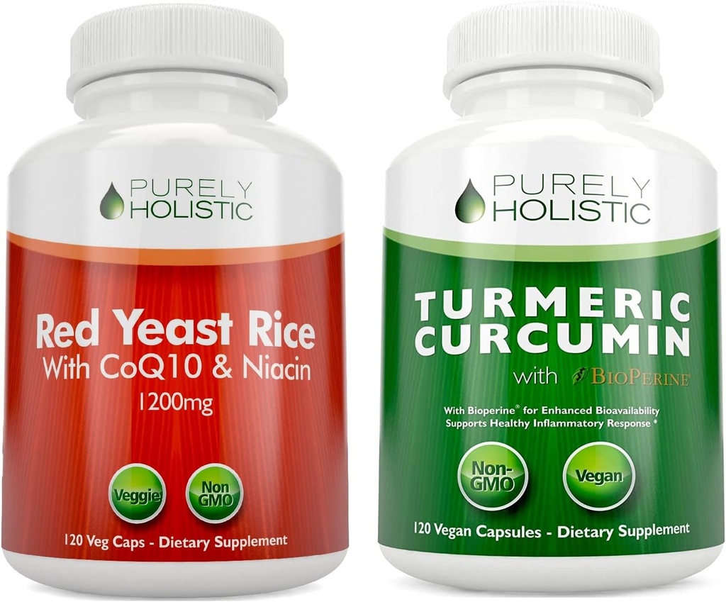 Red Yeast Rice 1200mg & Niacin + Ecologic Curcumin 700mg & Bioperine Furnizarea 95% Curcuminoide - 240 Capsule vegetariene