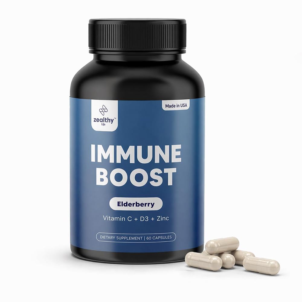 Supliment de sprijin imun, capsule de elderberry cu vitamina D3, vitamina C şi zinc pentru suport imunitar, Boostere imune pentru adulţi
