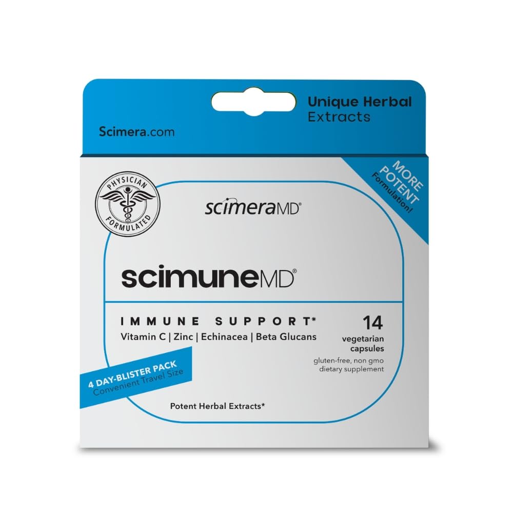 ScimeraMD® Scimune Immune Supplement de vitamine cu zinc, Querbetin, vitamina C, echinacea și Wellmune®, 14 CT