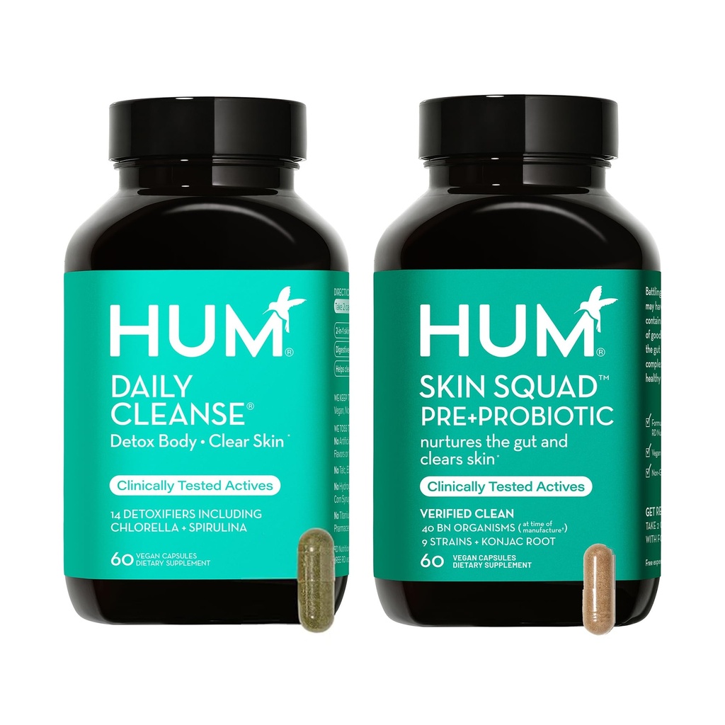 HUM Full Skin Detoxifiere şi curăţare - Proboitice pentru probleme de piele şi acnee Breakouts witrh Organic Algae, Detoxifiere Herbs, Skin Squad şi Daily Cleanse
