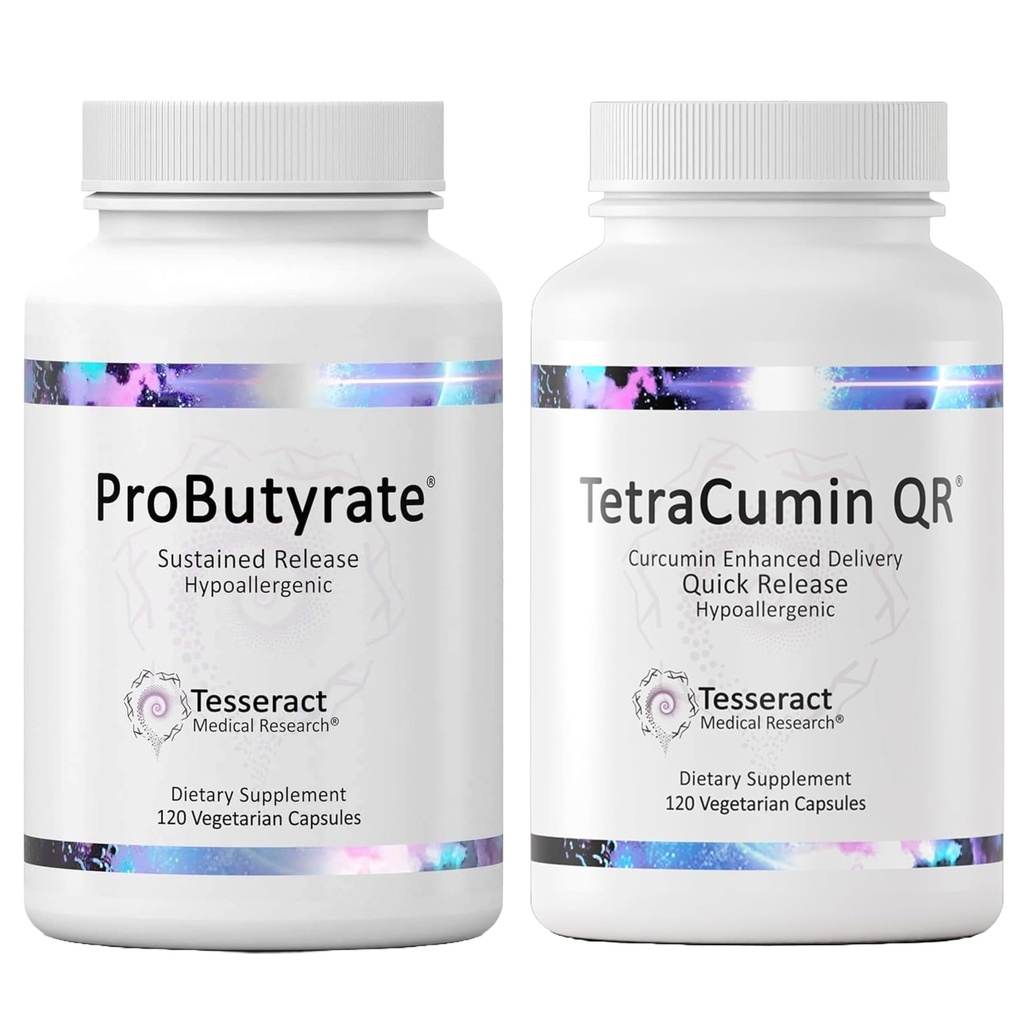 Tesseract Medical Research Optimal Gut & tesut Bundle, Butyric Acid Complex gastro-intestinal şi Curcumin Metabolite Supliment comun de ajutorare