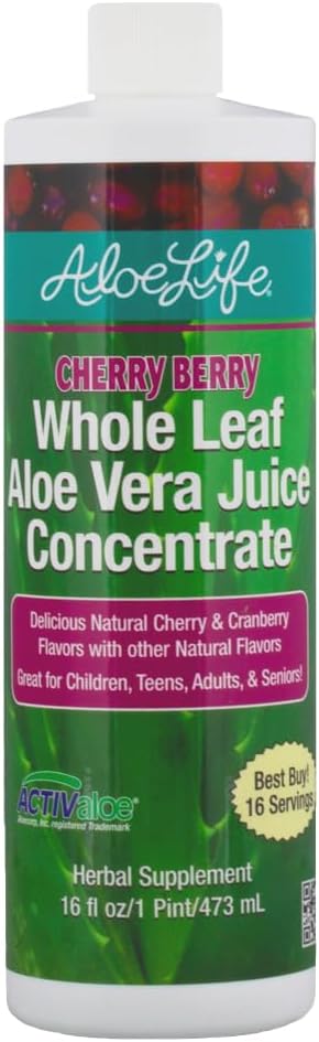 Aloe Life - Leaf întreg Aloe Vera suc, Certified Organic, Gluten-Free (Cherry Berry, 16 oz)