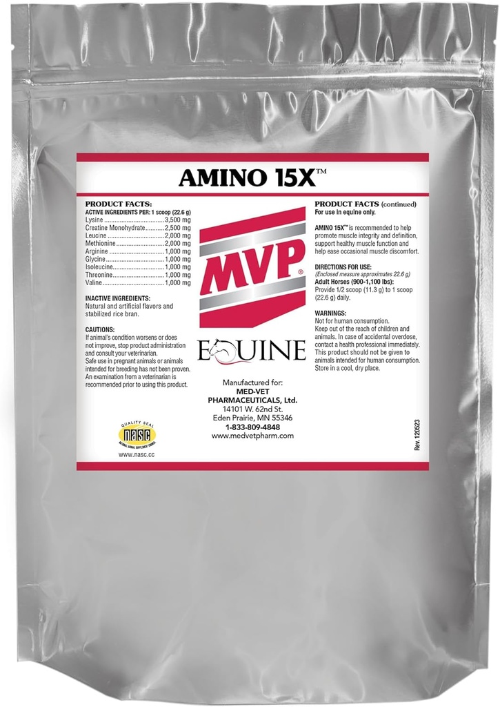 Amino 15X (3 lb) -Suporturi funcţie musculară sănătoasă, dezvoltare şi reparare la cai