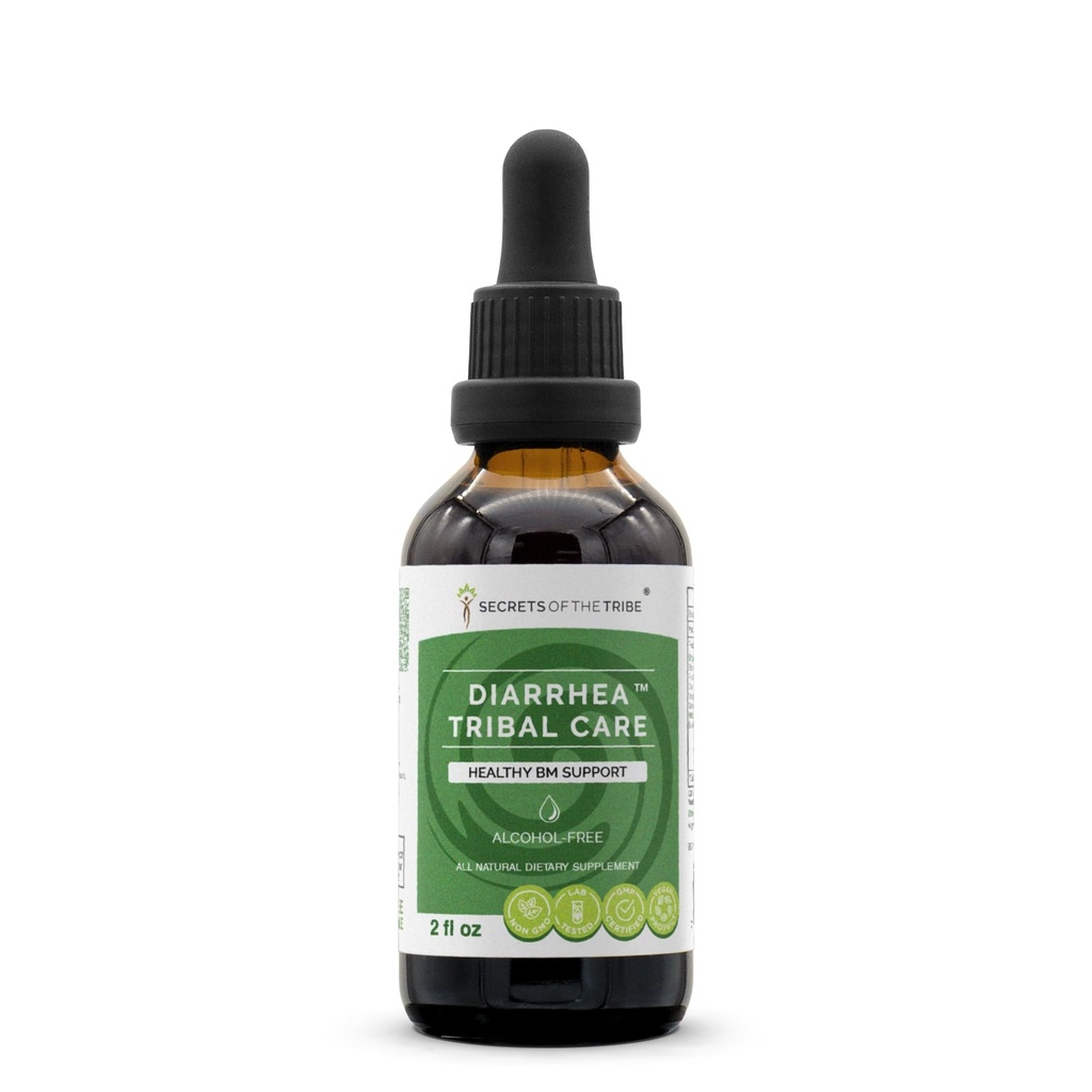 Secretele Tribului Diaree Îngrijire Tribal Tinctură Extract de alcool-Free, Herbs BlackBerry über Fruticosus, Chamomile Matricaria Recutita, Goldenseal Hydrastis Canadensis Digestion 2 oz