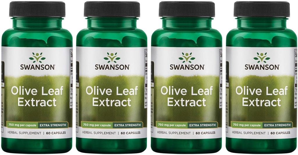 Swanson Olive Leaf Extract capsule cu 20% Oleuropein - (60 capsule, 750 mg fiecare) 4 ambalaj