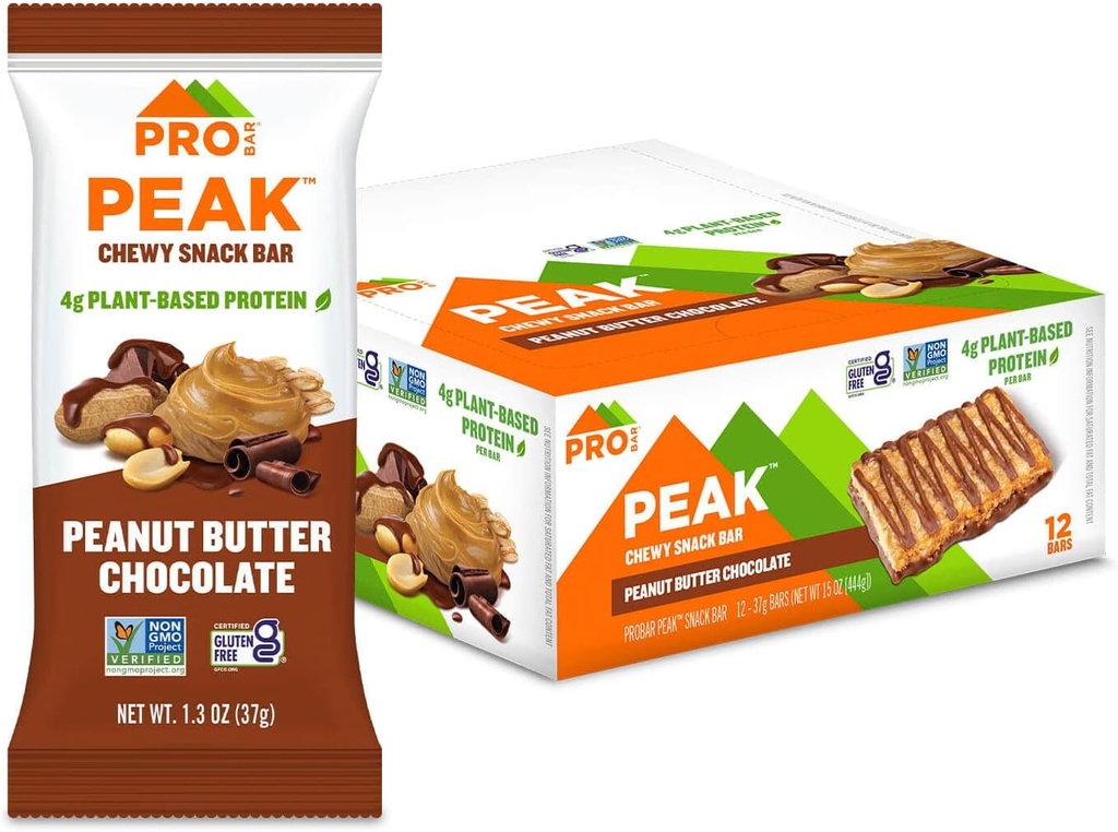 PROBAR - Peak Bar, Unt de arahide batoane de ciocolată, 4g Proteine, non-GMO, Gluten-Free (Pachet de 12)