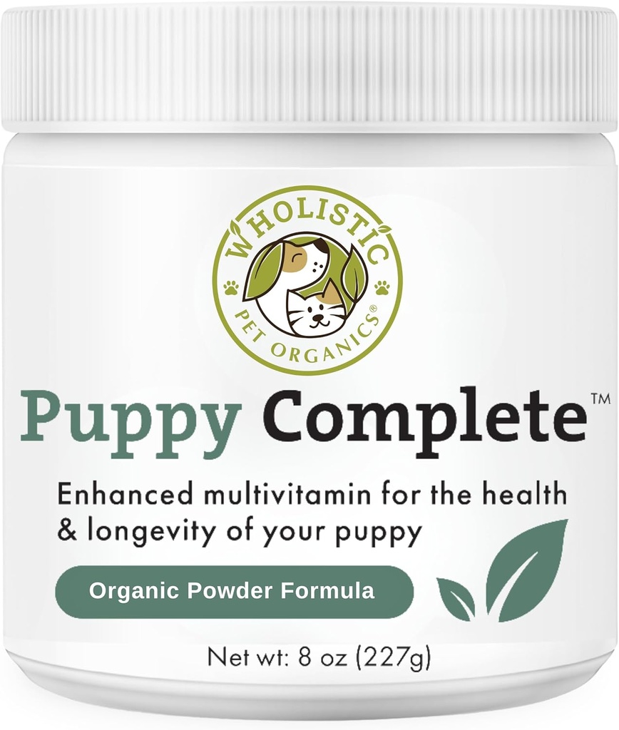Wholistic Pet Organics Puppy Complete - Dog Multivitamine Powder - 8 Oz - Daily Dog Vitamine & Suplimente pentru produsele alimentare de casă - Sistem imunitar, Piele, Haină & Sănătate generală - căţeluşi mici şi mari