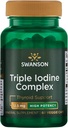 Swanson Triple Iodine Complex-Natural Supliment pentru Vital tiroida suport-Promote Functie metabolica, Creșterea producției de celule roșii sanguine, & Heart Health- (60 Capsule Veggie, 12,5 mg fiecare) 1 ambalaj