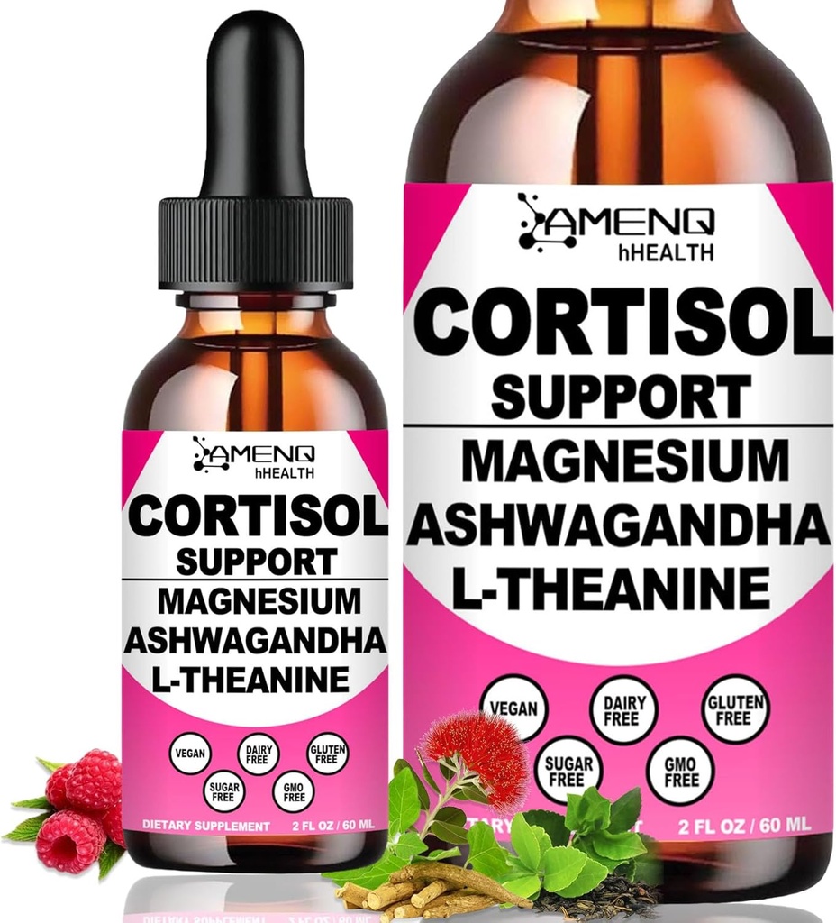 2 Pack Cortizol Suplimente pentru femei, 17-in-1 Cortizol calm Detox Reductor Manager w. Magneziu Ashwagandha Theanine, Cortizol lichid picături pentru relaxare, Recess Mood & Hormone Harmony, Cortisol Drink Mix