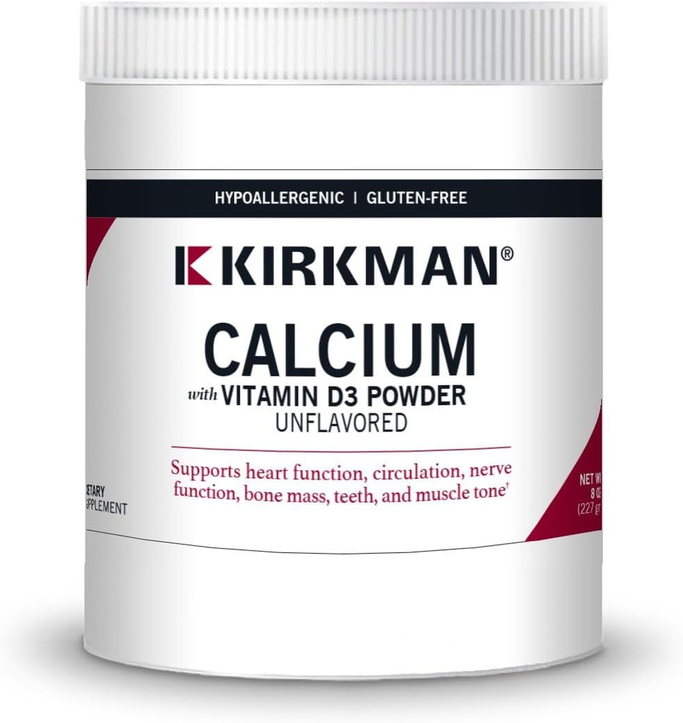 Kirkman - Calciu cu vitamina D3 pulbere - 8 oz - Minerale esențiale - ajută la menținerea oaselor puternice - nearomatizate