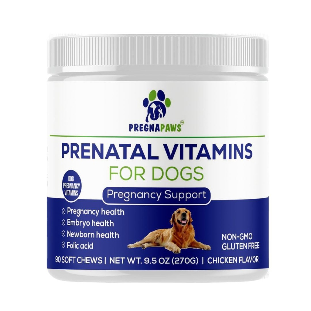 Câine Vitamine prenatale - Sprijină Sarcina sanatoasa, Dezvoltarea căţeluşilor şi Alăptarea - Bogat în acid folic, Fier şi Calciu - Advanced Supliment prenatal pentru Câini Gravizi şi Nursing - 90 Chews moale