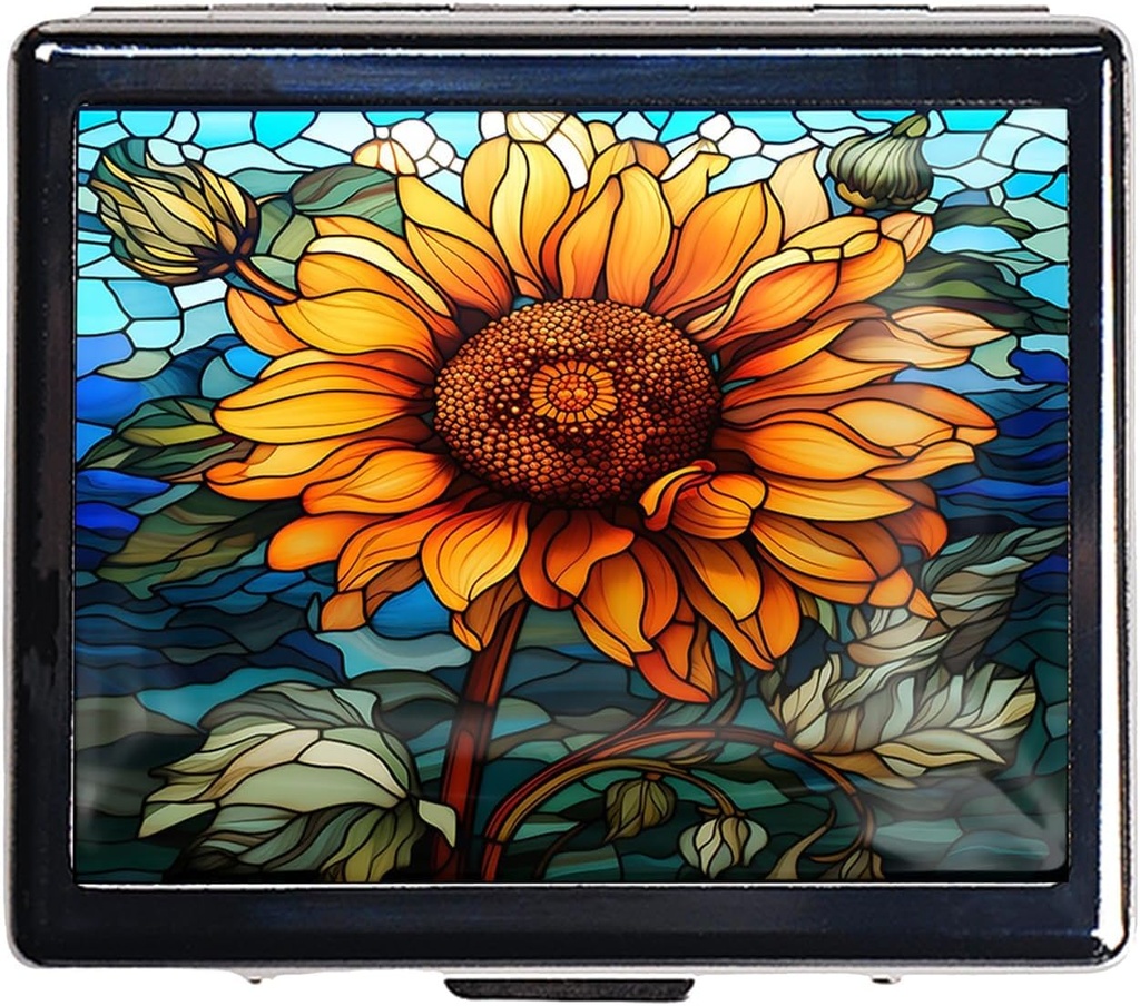 7 zile Chromed Silver Pill Organizator cu Mirror Inside are 8 Compartimente separate Rectangle 7 zile Pilula cutie de pastile (Sunflower Stained Glass)