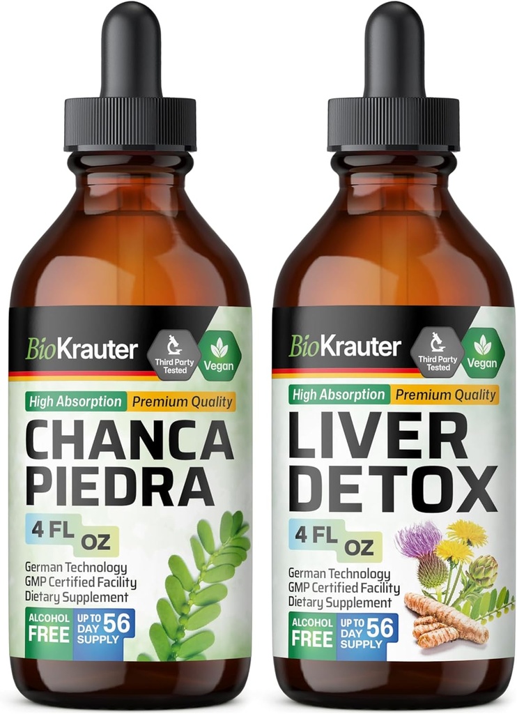 BIO KRAUTER Chanca Piedra Tincture 4 Fl. Oz. & Detox de ficat Tincture 4 Fl. Oz.