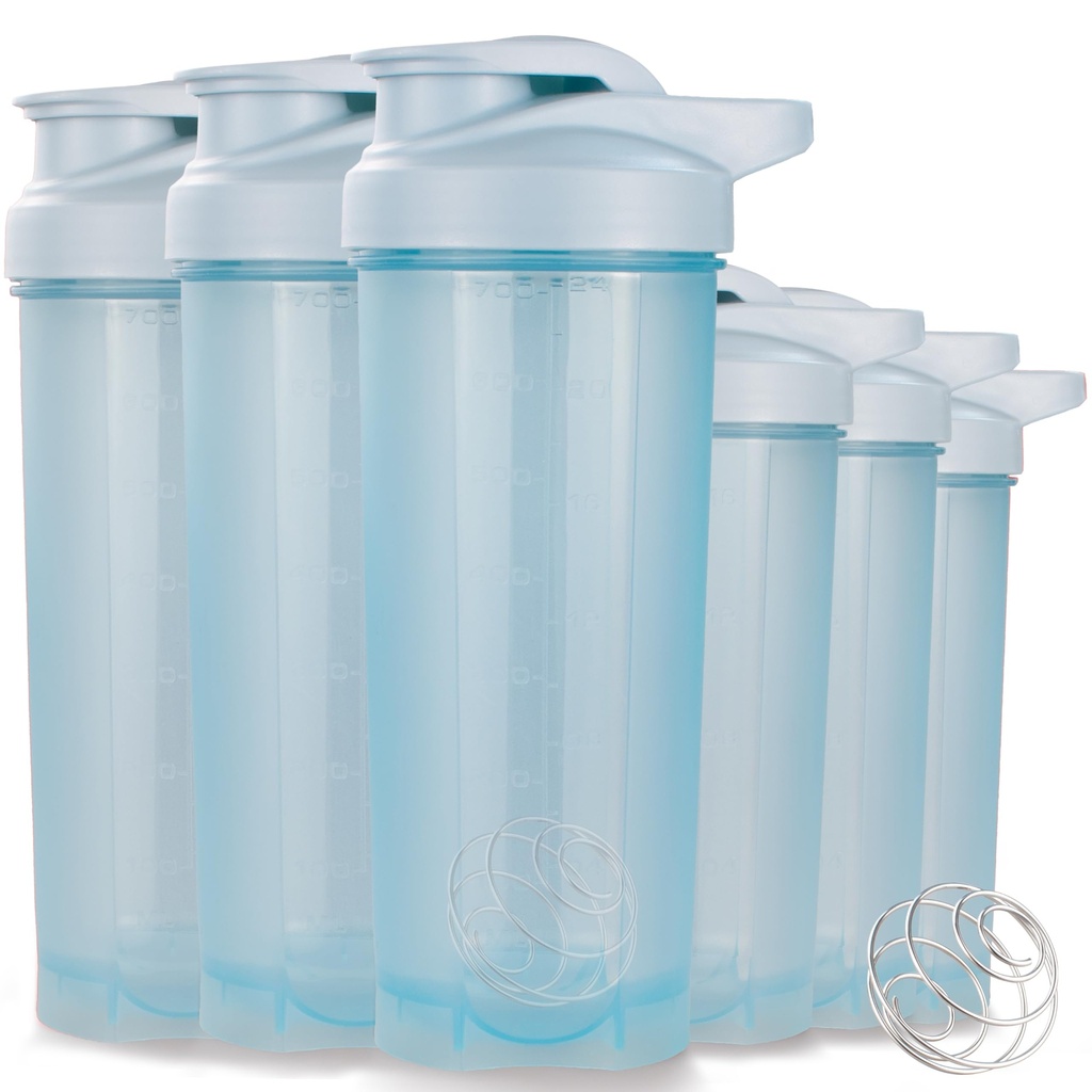 ShakerZoo-6 Pack-Protein Shaker Sticles for Proteine Mixes, Shaker Cups for Proteine Shakes, 3 buc 24 uncie și 3 buc 20 uncii (Blue)