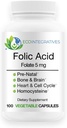 Folat de acid folic 5mg (B9) Prenatal, Sănătate Reproductivă, Homocisteină, Metabolism, Cardiovasculară, Os, Suport Imun, Allergen Free, NeGMO - 100 Capsule Vegane