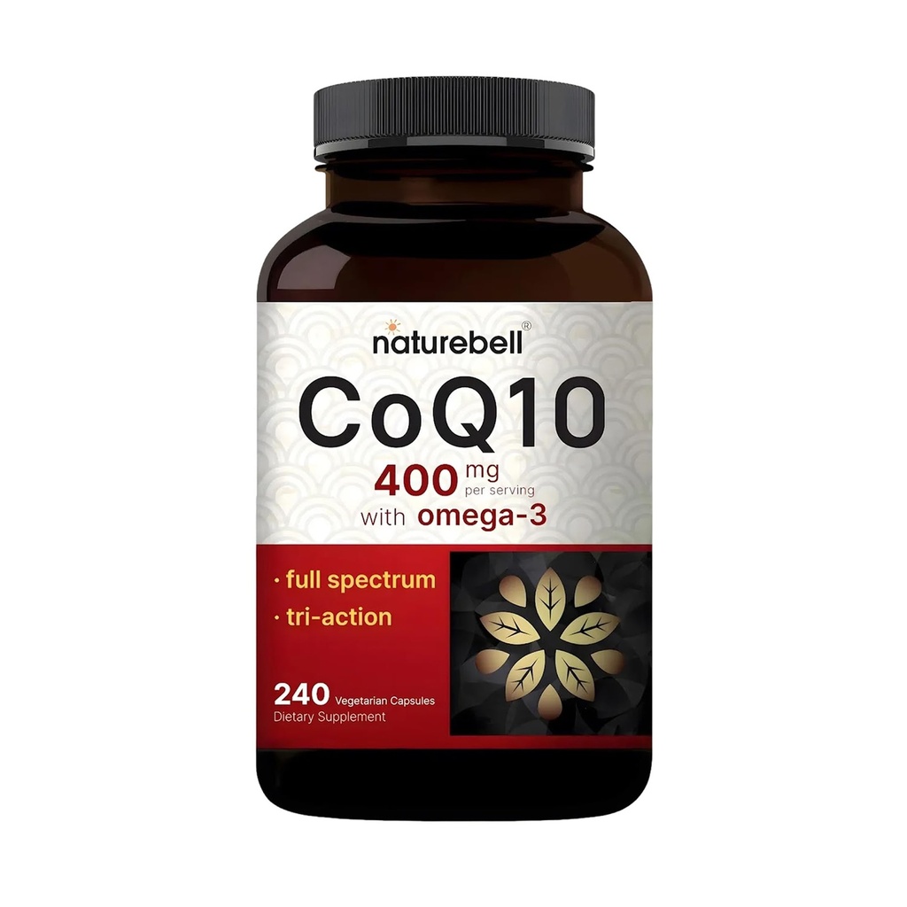 NatureBell CoQ10 400mg cu capsule Omega-3-240 - Supliment antioxidant pentru suport pentru inima si energie de sănătate - Suporturi energie celulară * - Coenzime extra de rezistență Q10