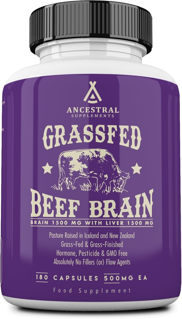 Suplimente Ancestral Grass Feed Creier Supliment cu ficat de vită, întreg alimente Brain Support promovează creier, stare de spirit, și de memorie de sănătate, creier și ficat de sănătate capsule, non-GMO, 180 capsule