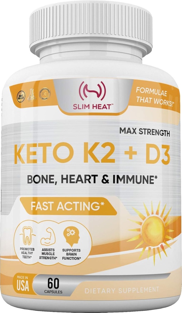 Vitamina K2 + D3 cu calciu - Os, inimă și formula imună - K2 D3 Suplimentul de vitamine pentru femei și bărbați - 60 capsule