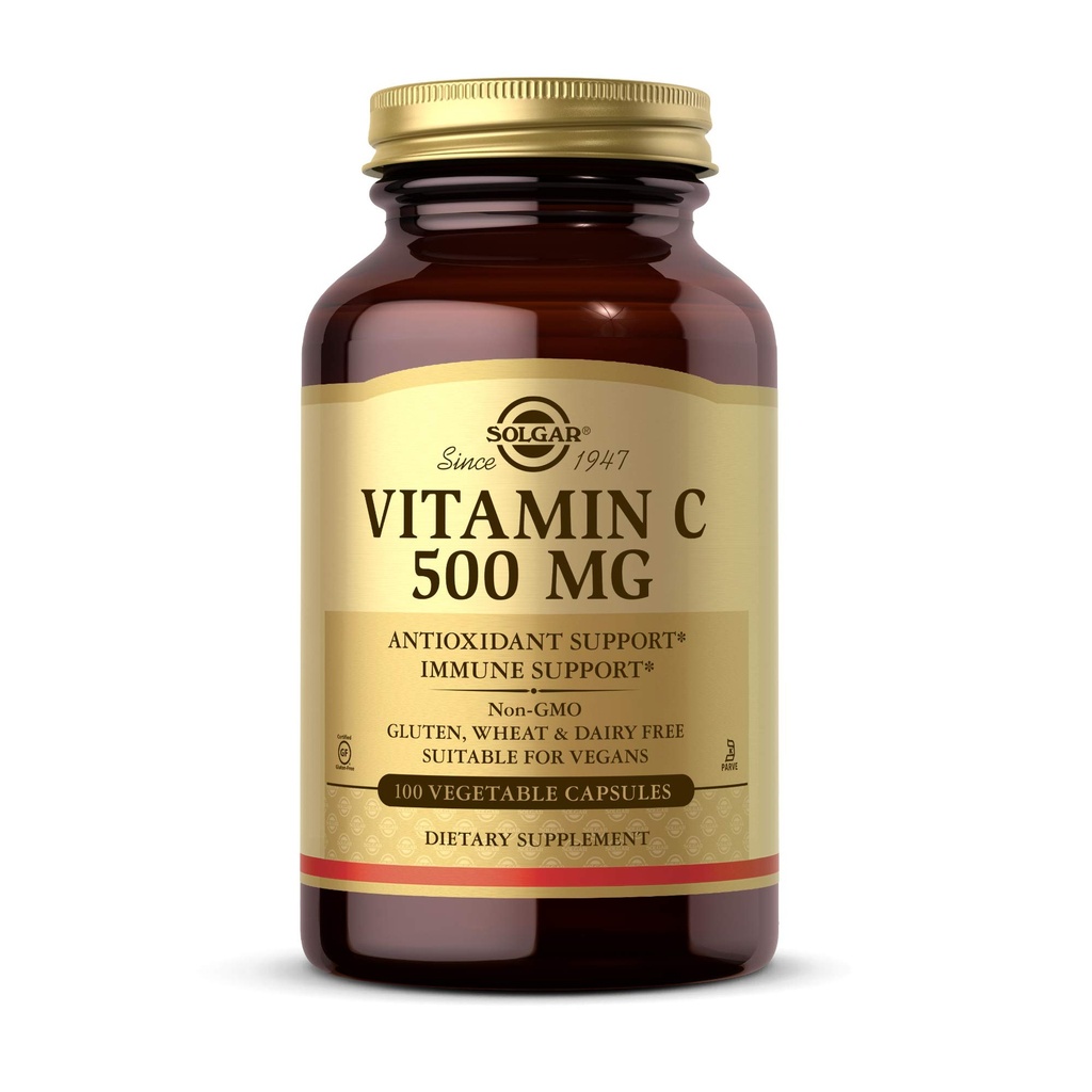 Solgar Vitamina C 500 mg, 100 Capsule vegetale - Antioxidant şi Suport Imun - Sănătate generală - Sprijină Pielea şi Articulaţiile Sănătoase - Non OMG, Vegan, Gluten Free, Kosher - 100 Serviri