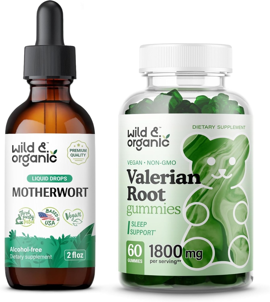 Motherwort sălbatic și organic Tincture 2 fl oz & valeriană Root Gummies