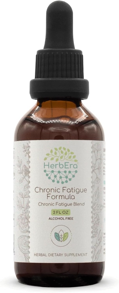 HerbEra Chronic Fatigue Formula B60 Alcohol-Free Extract Tincture: Siberian Ginseng Root, Ashwagandha Root, Licorice Root, Ginkgo Biloba Leaf, Reishi Mushroom. Chronic Fatigue Blend 2 Fl Oz