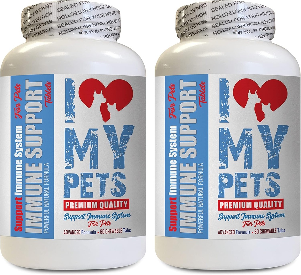 Iubesc PETS LLC Cat Immune Supplement - PET Immune Support - Câini și pisici - Booster - Sănătoși - Lions Coamă pentru pisica - 120 Treats (2 sticle)