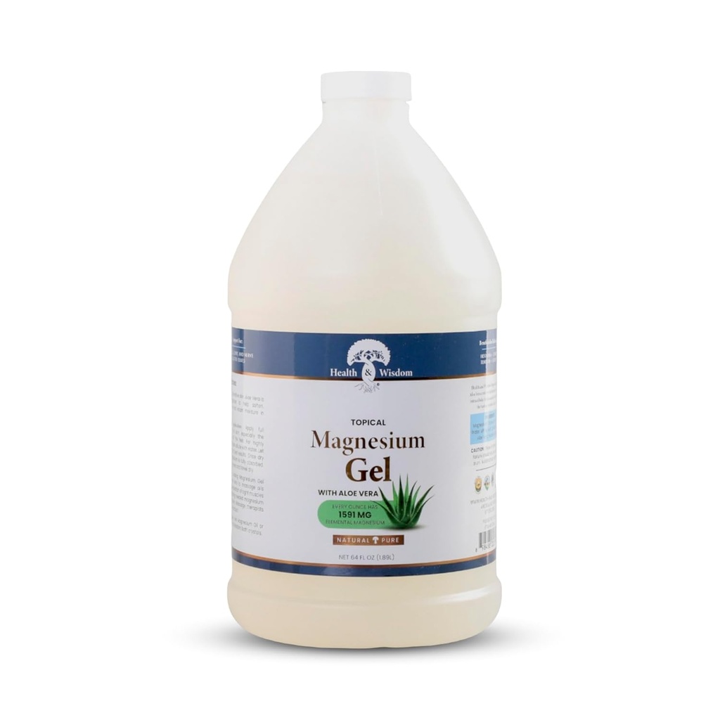 Sănătate și înțelepciune Gel de magneziu pur cu extract de alge marine și Aloe Vera - Topical musculare și comun ajutor- Natural și pure Skin & Scalp hidratare - Ameliorare îmbunătățită - 64 Fl oz