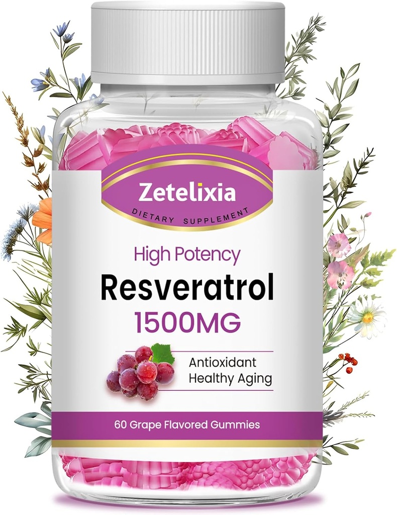 Sugar Resveratrol Gummies - supliment Resveratrol de înaltă puritate pentru antioxidant, imbatranire sanatoasa, piele, creier, Organic - 60 Gume