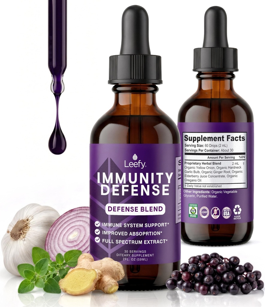 Leefy Organics Imunity Defense Blend - Organic Immunity Supplement, Fast Absorbing Imunity Supplement, Immune Boosters for Adulți, Immune Boost, Immune System Booster, Imunity Boost - 2 Oz