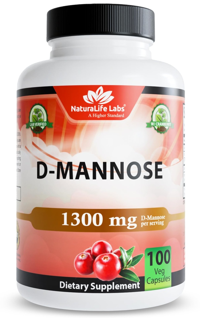 NaturaLife Labs Organic D-Mannose 1300 mg cu extract organic de cranberry 100 mg per Serving 