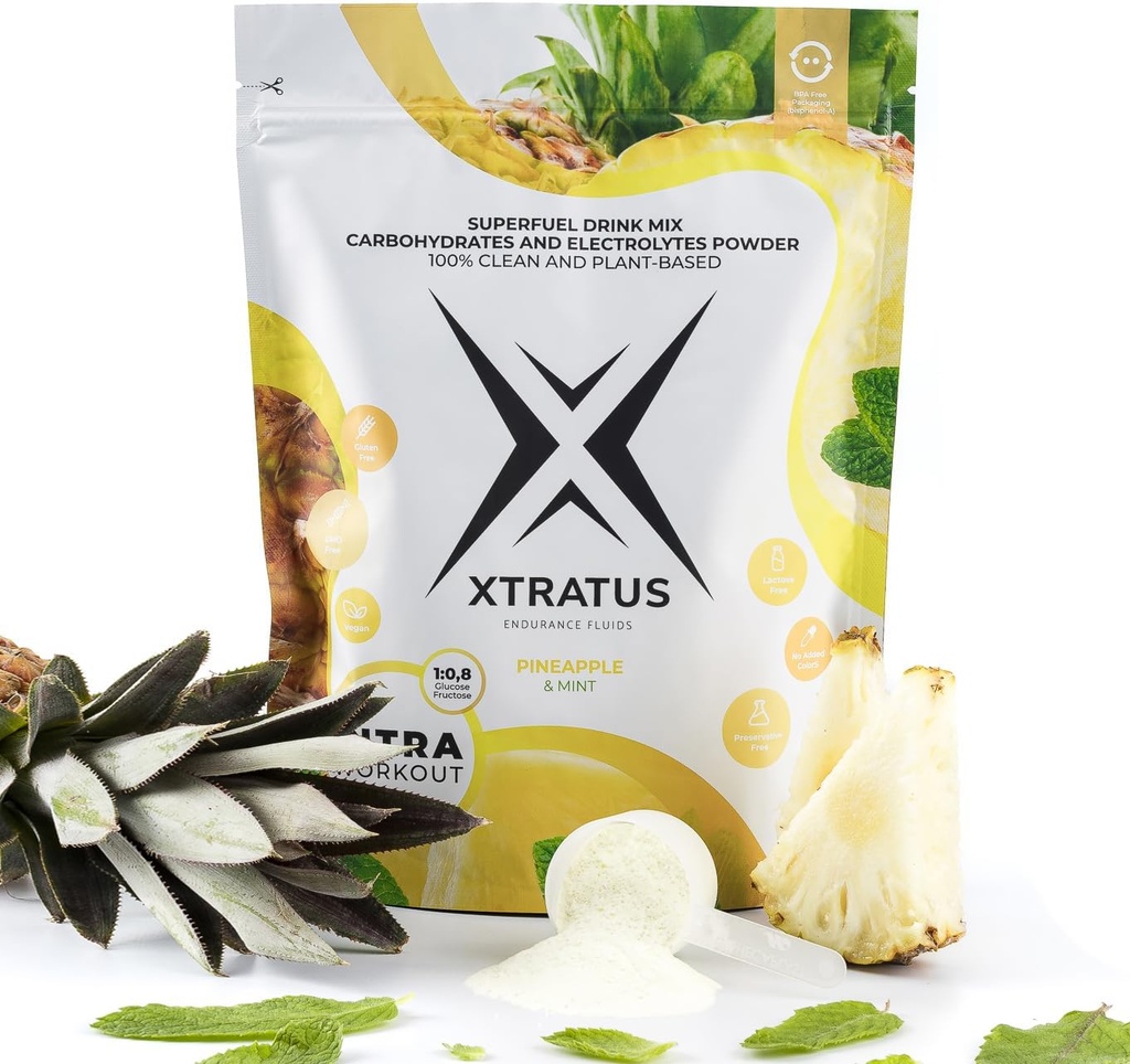Ananas și mentă - Supliment de formare Intra cu carbohidrați și electroliți. Amestec de băuturi Super Combustibil. 1:0,8 (Glucoză:Fructoză). Real Fruit, Vegan - 35,27 Oz.