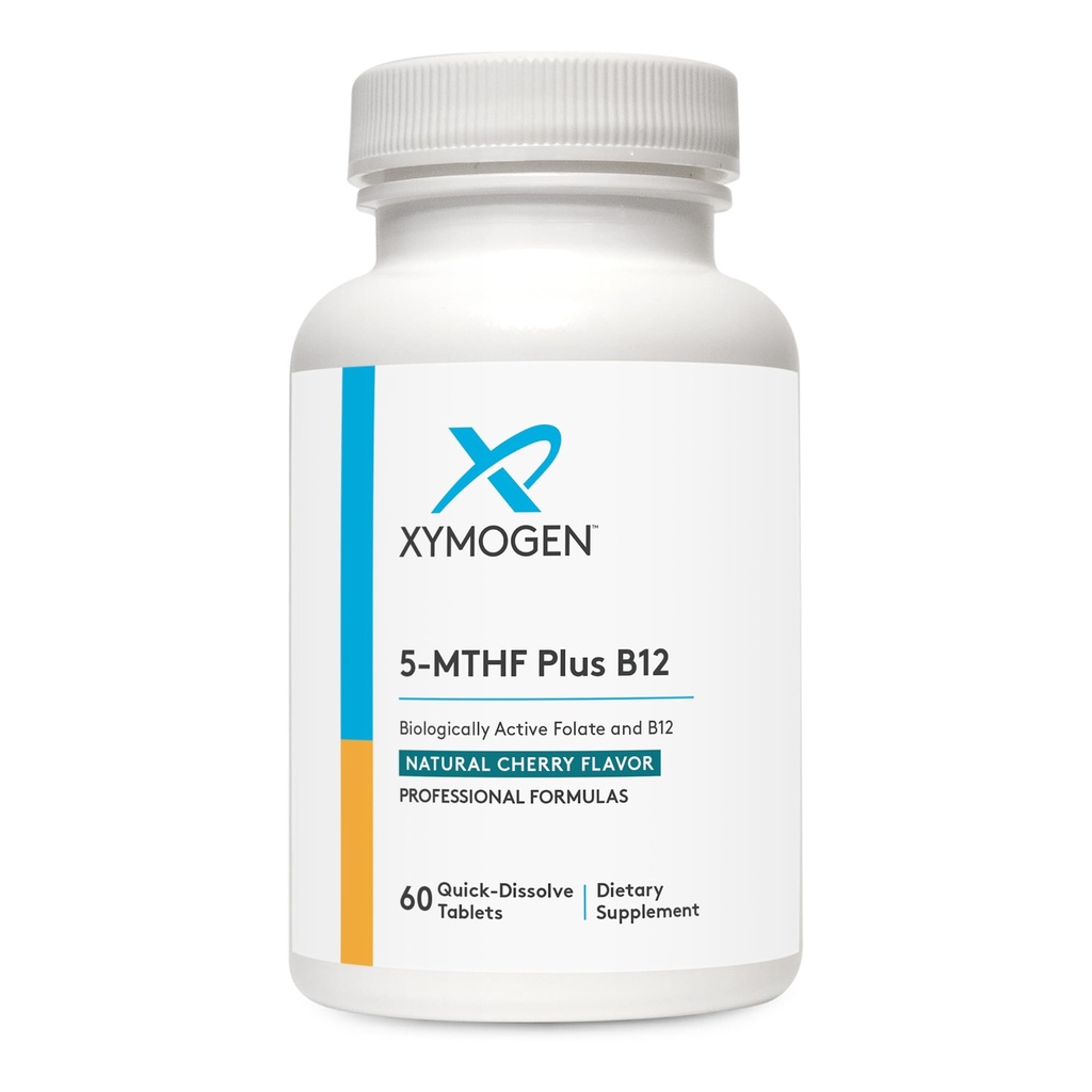 XYMOGEN 5-MTHF Plus B12 - Folat biologic activ + metil B12 (Metilcobalamină) pentru a sprijini metilarea și sistemul nervos de sănătate - aroma de cireșe de mare gustare (60 comprimate de Quick-Dissolve)