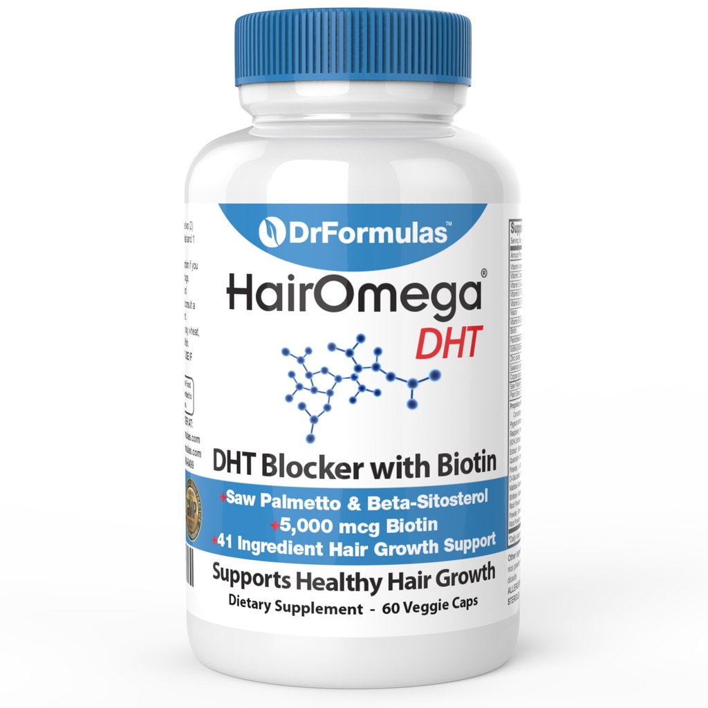 DrFormulas HairOmega DHT Blocker Biotin 5000 mcg Vitamine pentru cresterea parului Supliment 