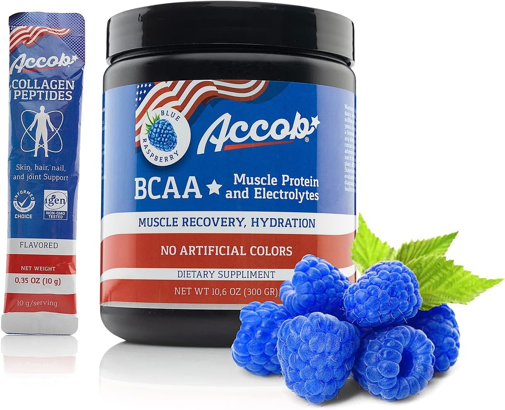 BCAA Powder Blue Raspberry-Pre sau Post Workout,Muscle Recovery Drink with Amino Acids + Electrolytes,7,2g BCCA pentru bărbați și femei-30 Serviri +10g de Colagen Peptides