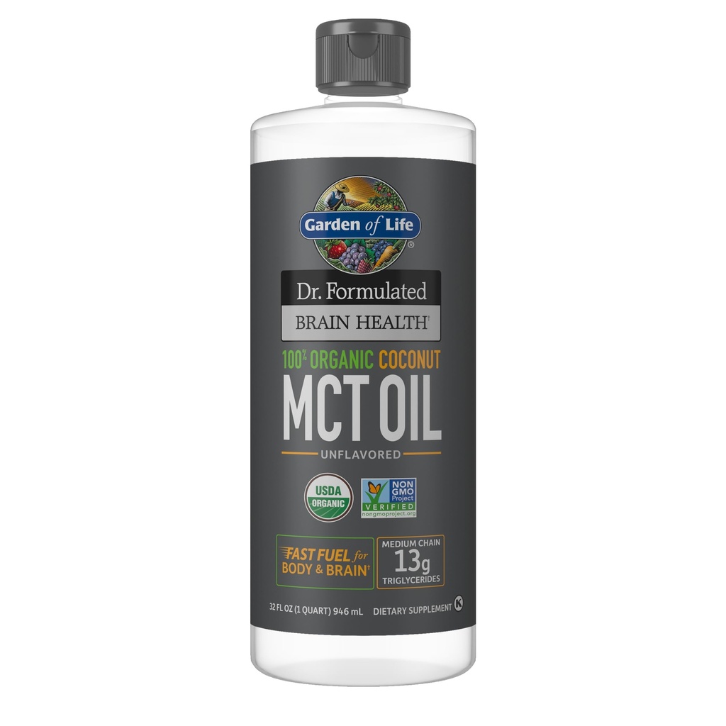 Gradina de viata Dr. Formulated Brain Health 100% Organic Coconut MCT Ulei 32 fl oz Nearomatizat, 13g MCT, Body & Brain Fuel, Certified Non-GMO Vegan & Gluten Free, Hepane-Free